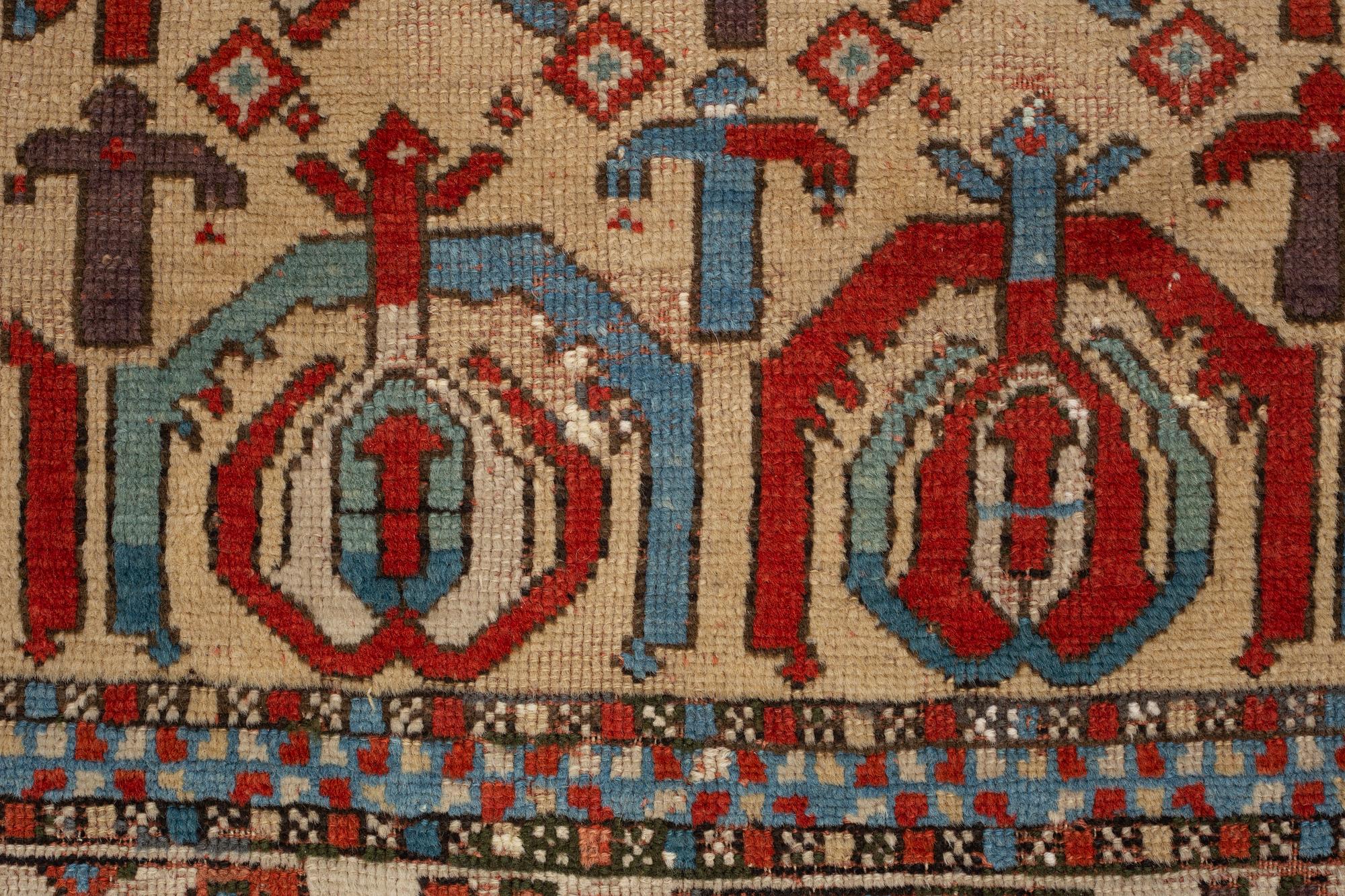 A rug, antique Anatolian/Caucasian, ca 148-149 x 104,5-110 cm (as well as 1-1,5 cm flat weave at one end).