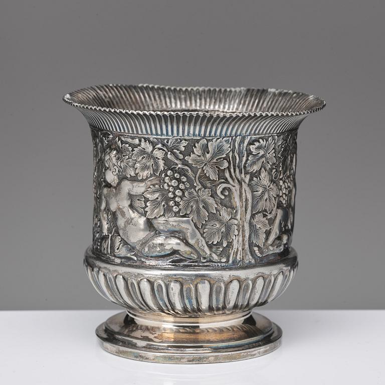 An 19th/20th century silver plated beaker/vase.