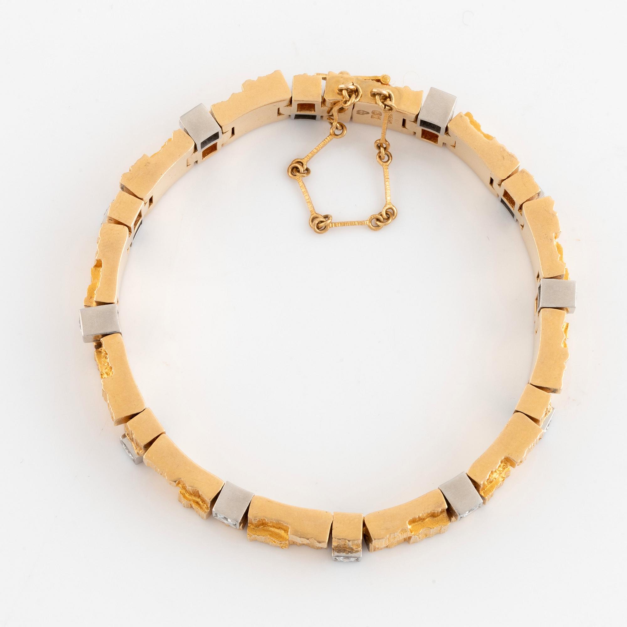Björn Weckström, An 18K gold bracelet set with round brilliant-cut diamonds, for Lapponia.