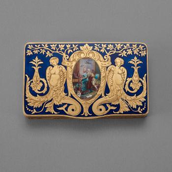 A 19th century gold and enameled snuff-box, unmarked.
