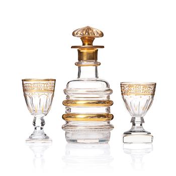 329. Karaff med propp samt glas, 13 stycken. Ryssland, 1800-tal.