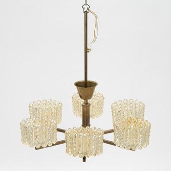 A brass and glass ceiling lamp, second half of the 20th Century.