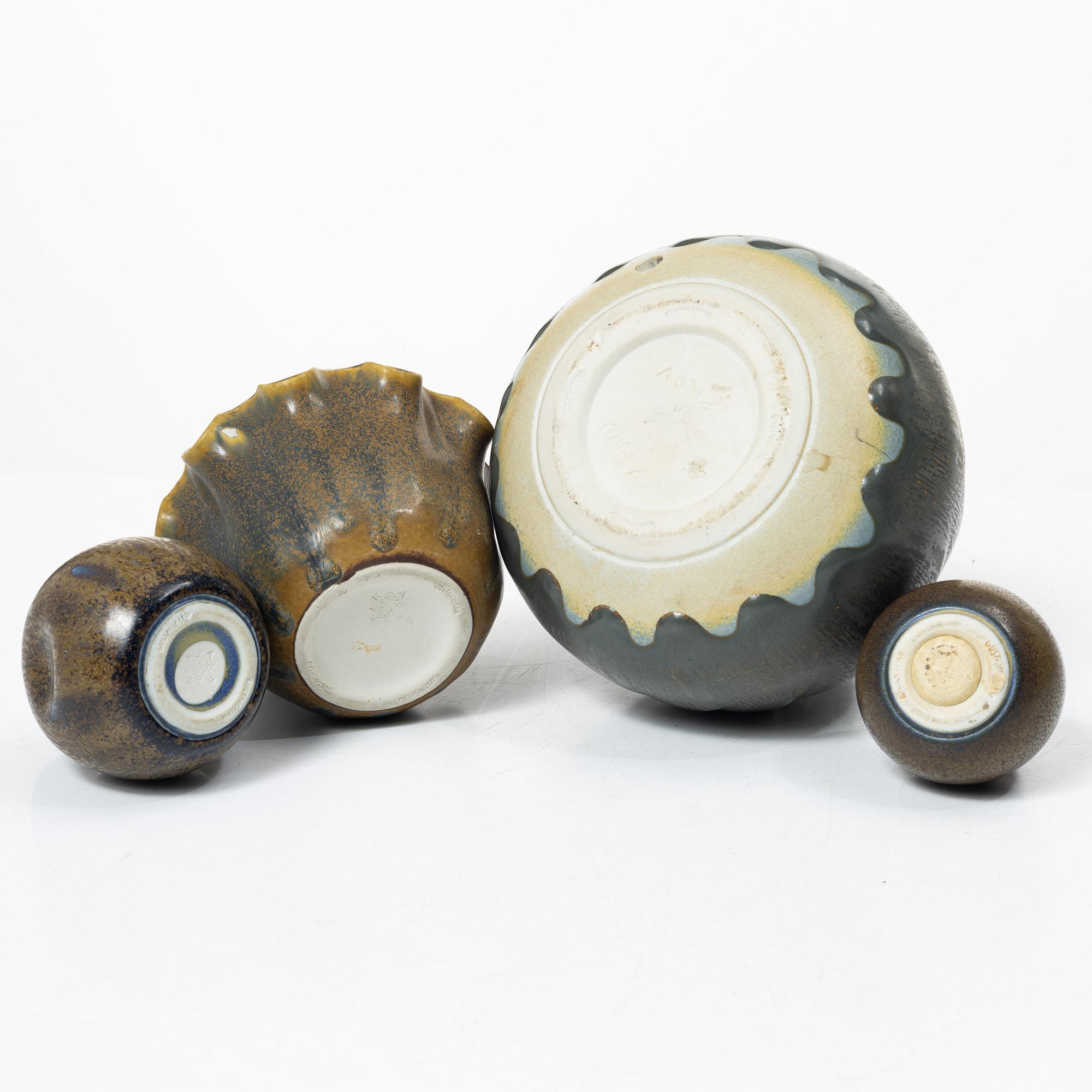 Kåge Verkstad, four ceramic pieces, Gustavsberg, Sweden, 1957-61.