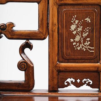 A pair of hardwood armchairs, late Qing dynasty.