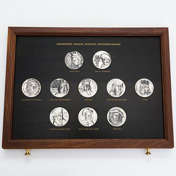 Medaljsamling, 60 st, sterlingsilver, "Sverige och dess regenter", Mynthuset, Sporrong, 1970-tal.