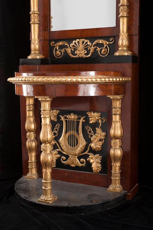 A Swedish Empire mirror and console table by P G Bylander, master 1804.