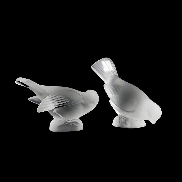 FÅGLAR, 2 st, glas, Lalique, signerade, Frankrike, 1900-talets mitt.