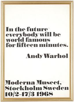 Andy Warhol · UTSTÄLLNINGSAFFISCH, Andy Warhol, Moderna Museet, 1968.