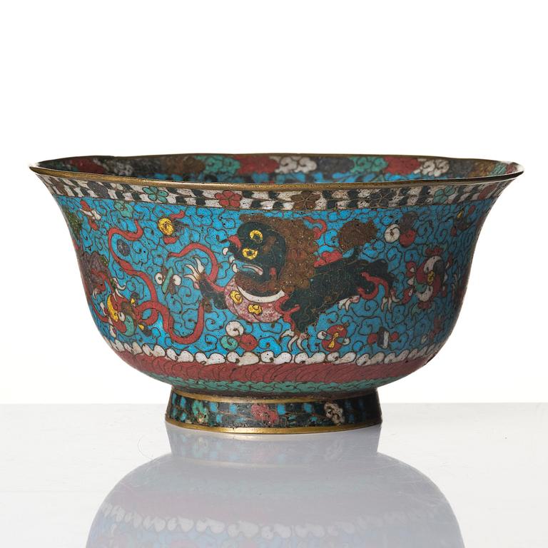 A cloisonne 'mythical beast' bowl, Ming dynasty (1368-1644).