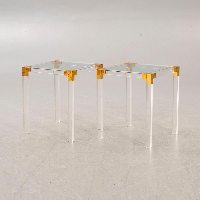 A pair of late 20th century plexi and glass side tables.