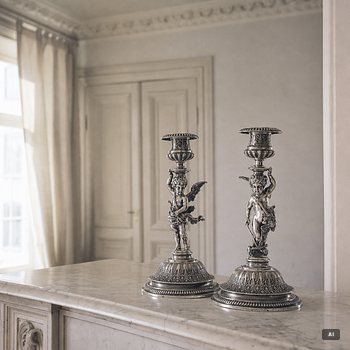 Candelsticks, a pair, silver, 1880s.