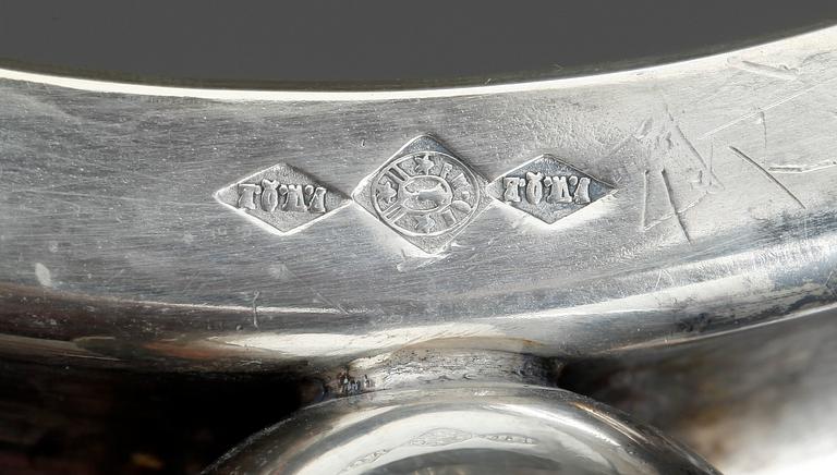 PUNSCHBÅL, försilvrad mässing samt glas, 1900-talets första hälft.
