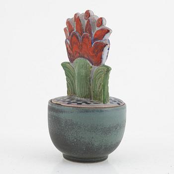 Lisa Larson, a unique stoneware sculpture/flower vase with lid, Gustavsberg Studio.