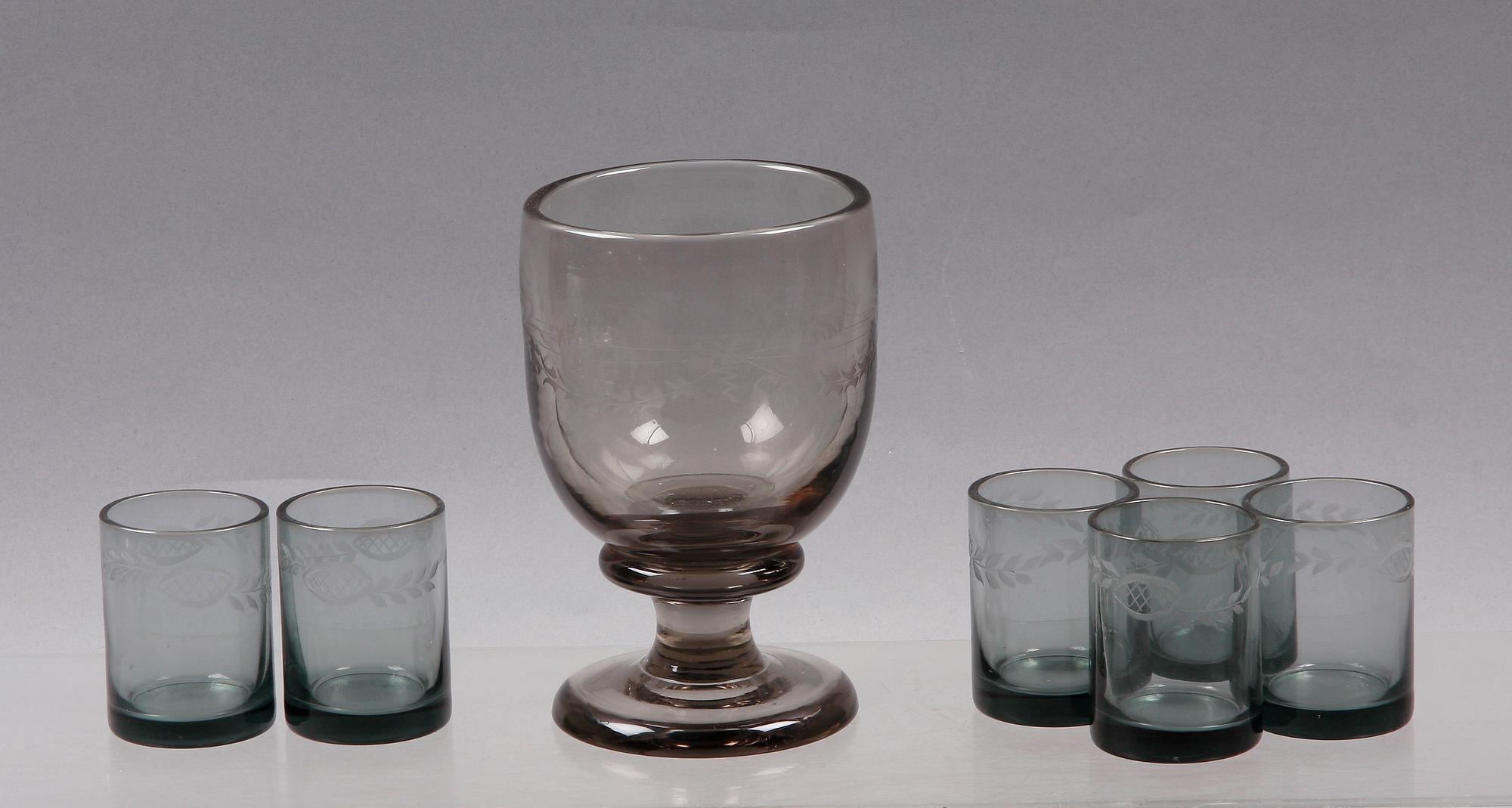 POKAL SAMT GLAS, 7 delar, gustaviansk stil, bla Reijmyre. 1900-talets andra hälft.