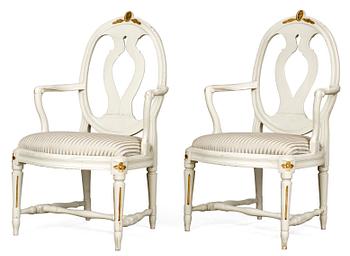 854. A pair of Gustavian armchairs.
