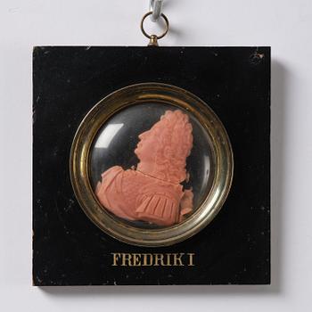 A set of twenty wax portraits of Swedish monarchs, late 19th century.