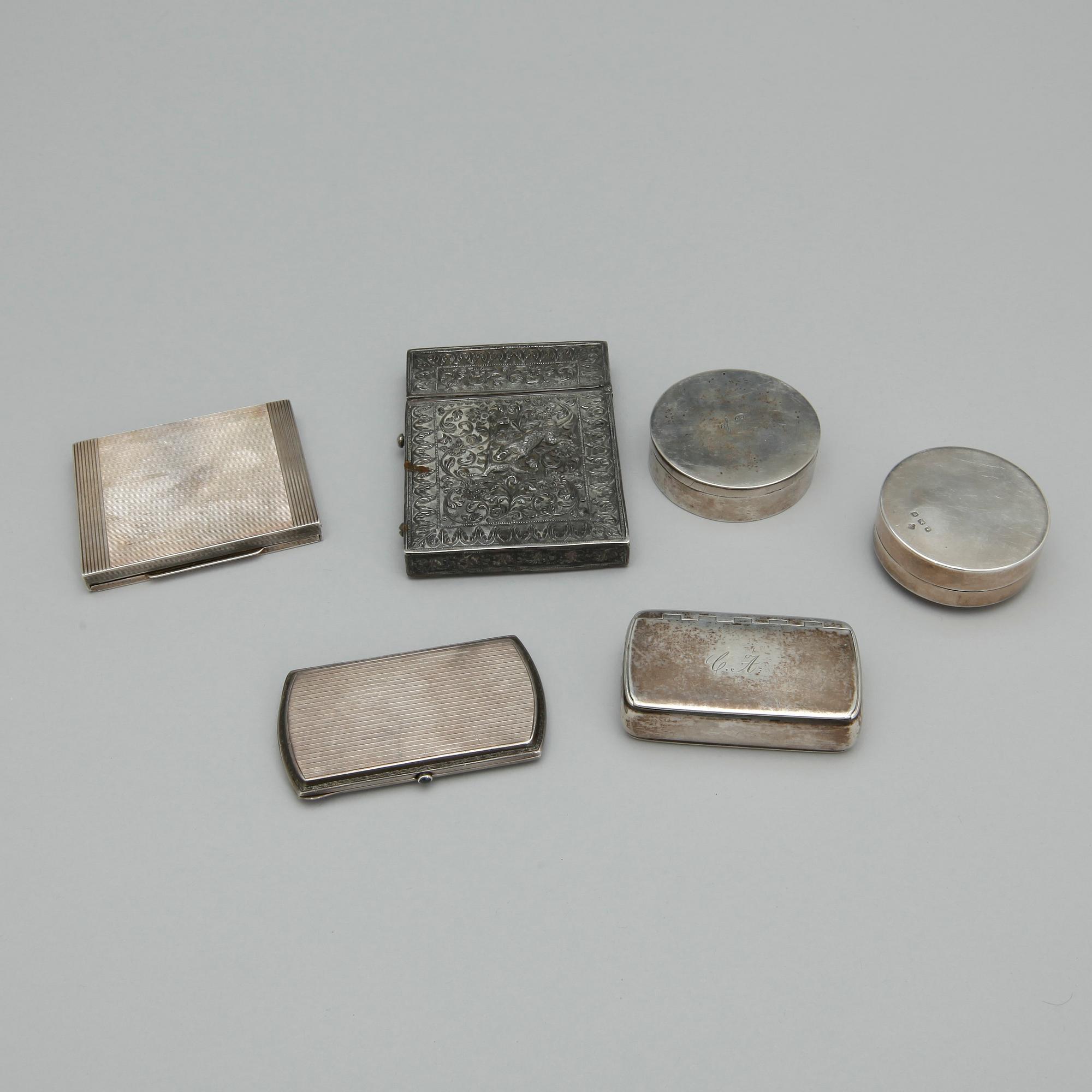 PARTI SILVER, 6 delar, mestadels 1800-tal, Bl.a Peter Axel Sjöberg, total vikt ca 454 g.