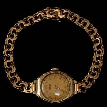 DAMARMBANDSUR, 18k guld, Glycine, Geneve, 1930-tal. Vikt 20 g.