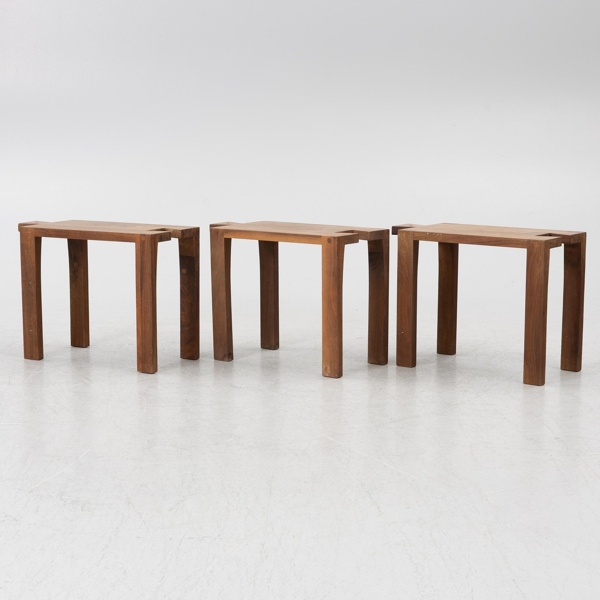 Thomas Sandell, three "Bröllopspallen" stools, Asplund, 21st century.