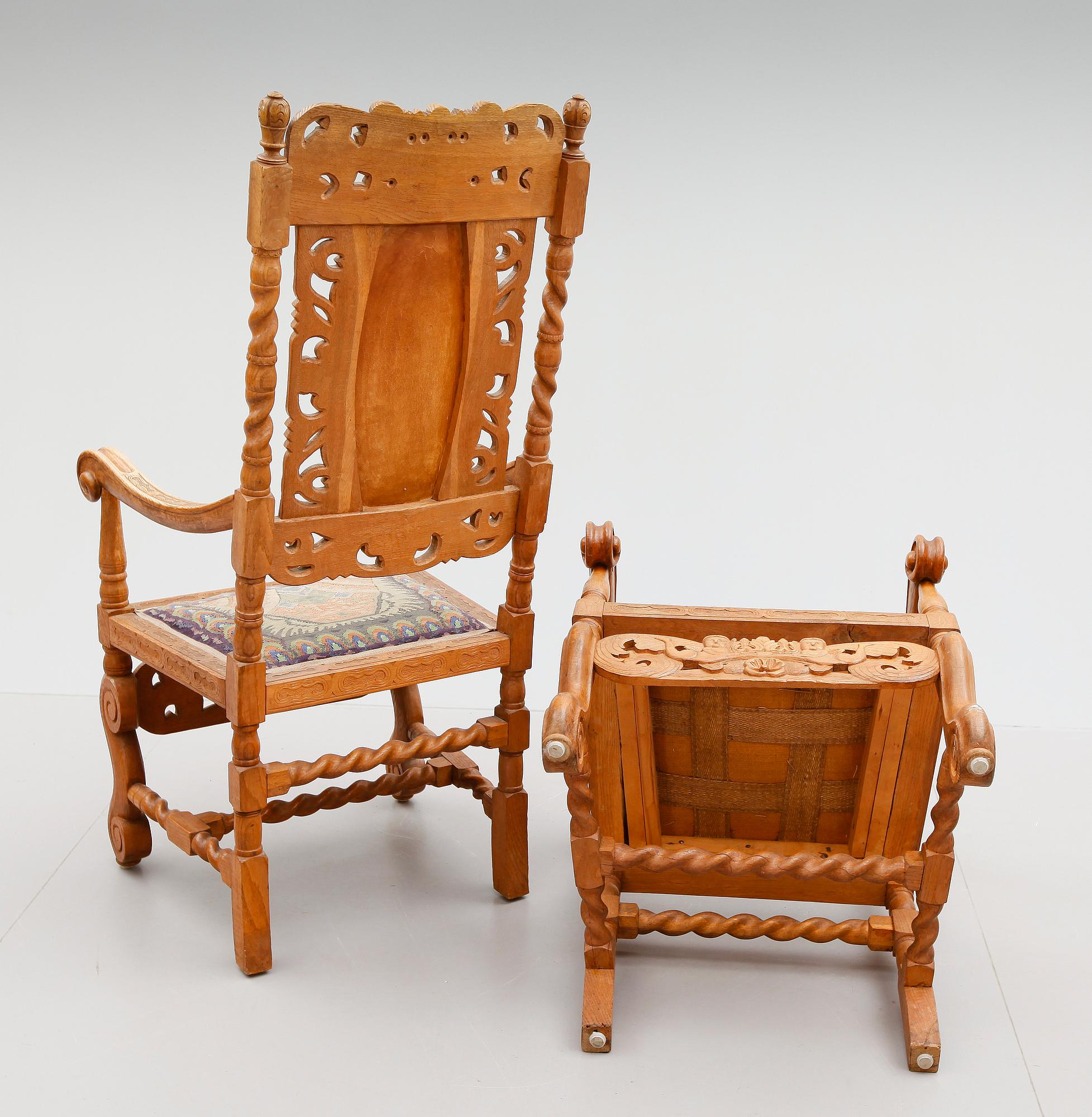 KARMSTOLAR, ett par, barockstil, sent 1800-tal.