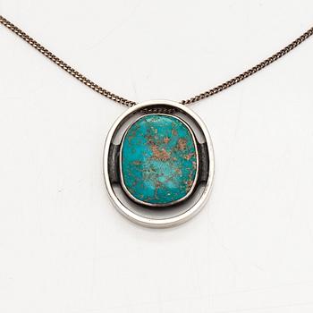 Bracelet, pendant and earrings, silver, turquoise, Tillander, Helsinki, 1950s.