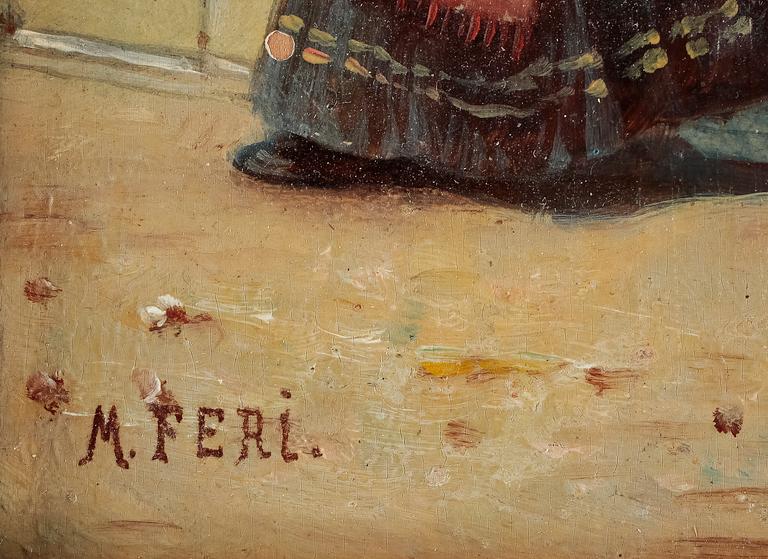 OKÄND KONSTNÄR, olja på pannå, sign M Feri, 1900-tal.