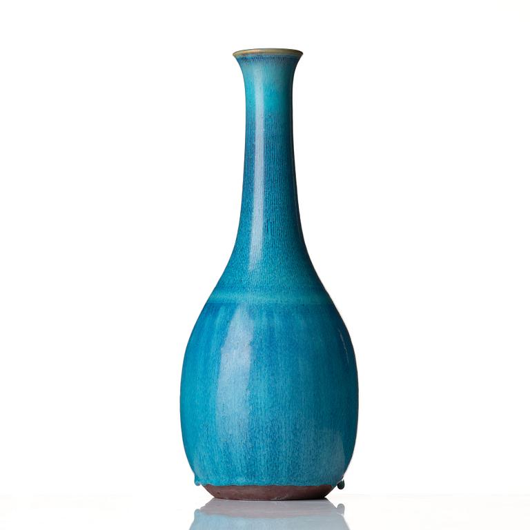 Wilhelm Kåge, a turquoise glazed "Farsta" stoneware vase, Gustavsberg studio, Sweden 1956.