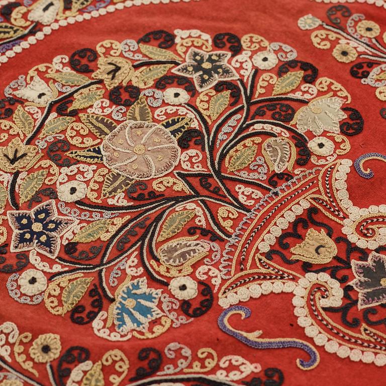 AN EMBROIDERY, antique Rascht, Persia (Iran), late Qajar dynasty, ca  55 - 57,5 x 209,5 - 215 cm.