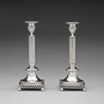 798. A pair of Swedish 18th century silver candlesticks, marks of Mikael Nyberg, Stockholm 1795.