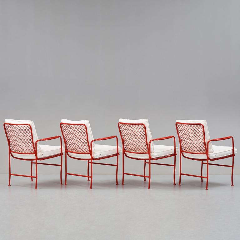 JOSEF FRANK, a set of four red lacquered steel garden chairs, model 591, Svenskt Tenn Sweden.