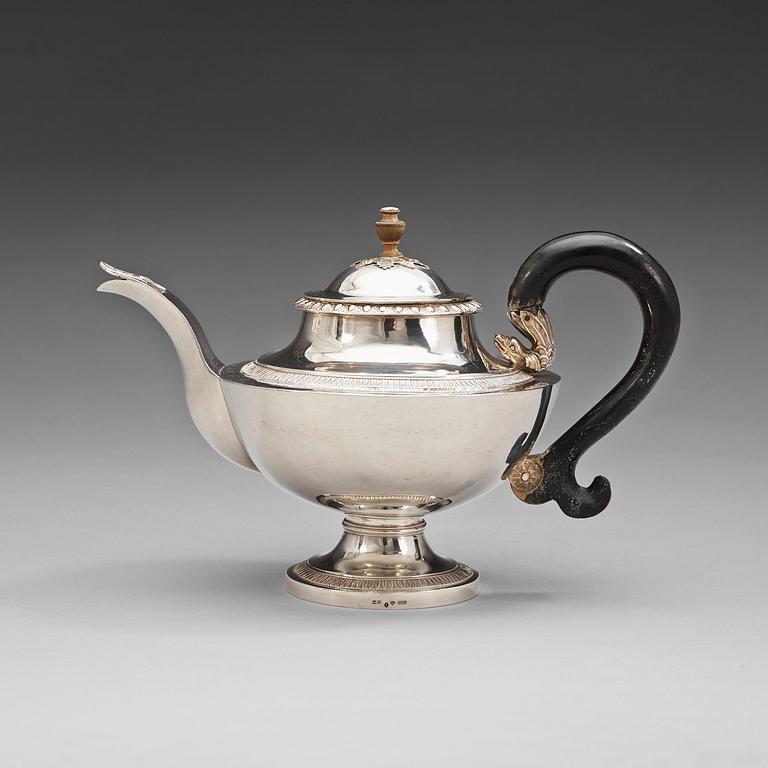 A Swedish 19th century silver tea-pot, marks of Gustaf Möllenborg, Stockholm 1828.
