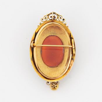 Hänge, brosch med camé med hårgömma,