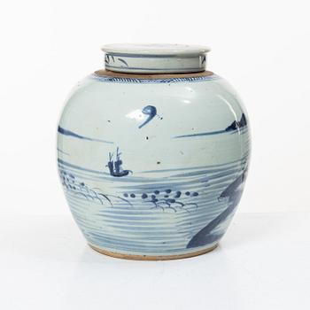 A blue and white tureen with cover, and a blue and white pot, porcelain, China, Qing dynasty 19th century.