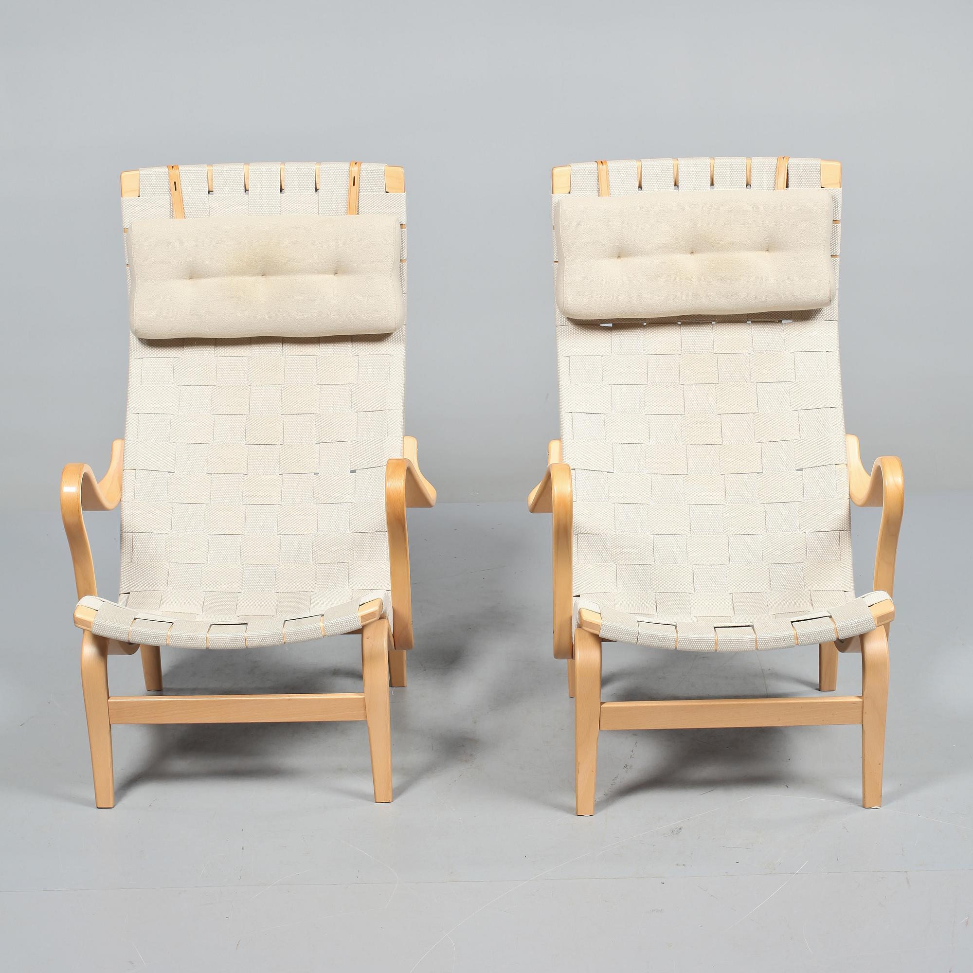 FÅTÖLJER, ett par, "Miranda", Bruno Mathsson, Bruno Mathsson International, Värnamo, 2000-tal.