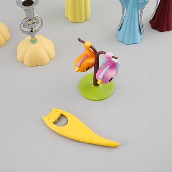 Seven items by Alessi, in plastic and metal, made in Italy around year 2000.