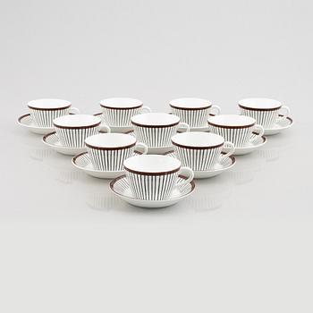 Stig Lindberg, ten "Spisa Ribb" tea cups with saucers, Gustavsberg, Sweden, 1955-74.