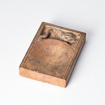 A Chinese ink stone with an inscription, Qing dynasty or older.
