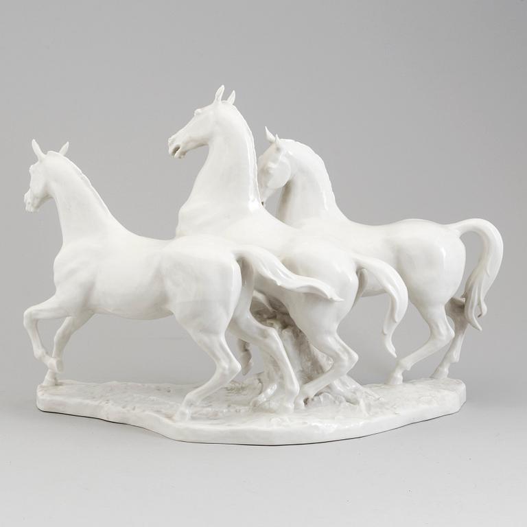 HANS ACHTZIGER, A porcelain figure group of horses from Hutschenreuther, Germany.