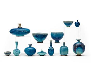 Berndt Friberg, a set of twelve miniature vases and bowls, Gustavsberg Studio, one dated 1969.