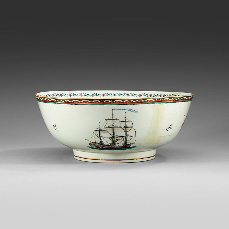 A famille rose 'European Subject' punch bowl, Qing dynasty, Qianlong (1736-95).