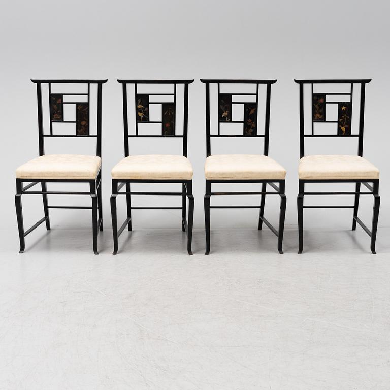 Four chairs with Japanese laquer panels, first half of the 20th Century.