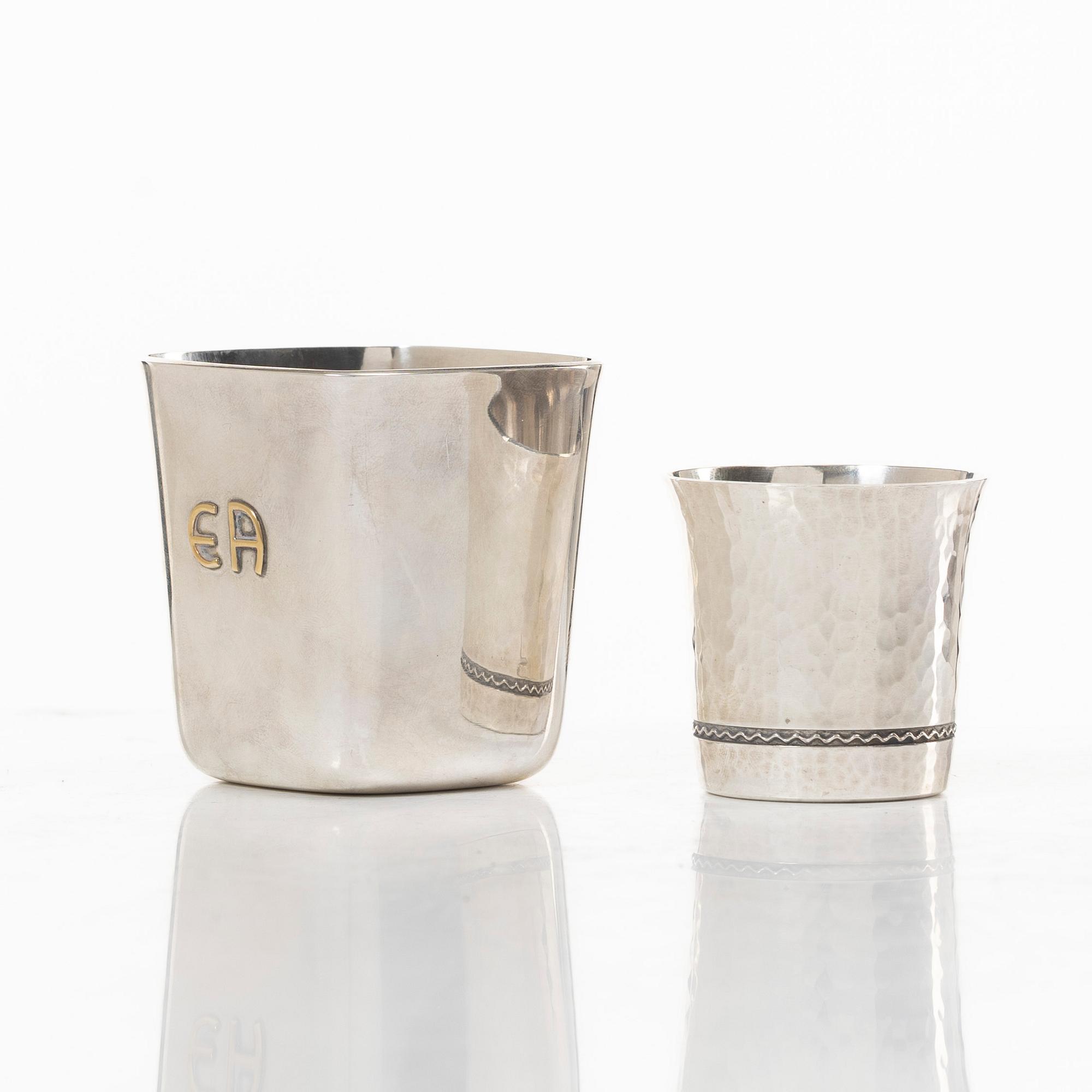 Two cups, silver, C.F. Carlman, 1953, and Ceson Guldvaru Ab, 1984.