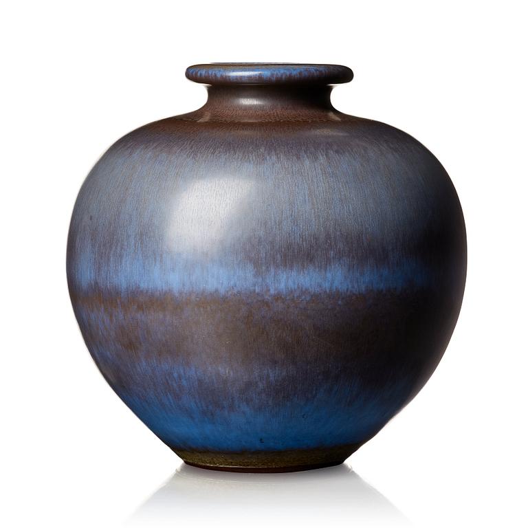 Berndt Friberg, a blue and brown 'rabbit's fur' stoneware vase, Gustavsberg studio, Sweden 1965.