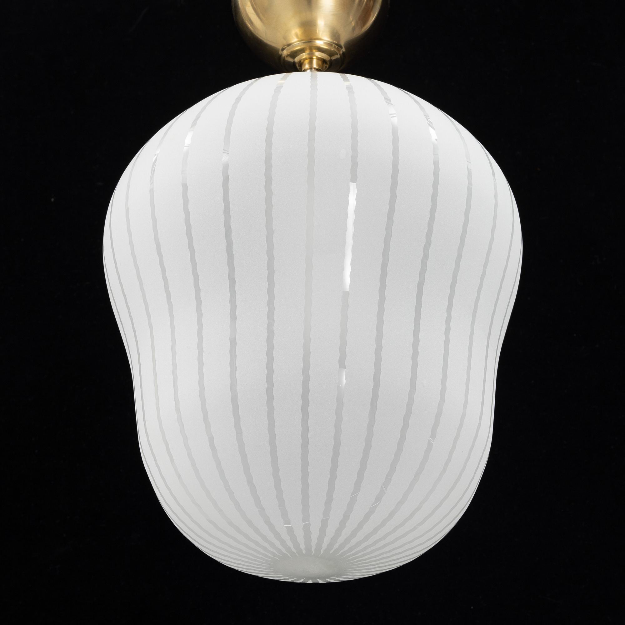 A Swedish Modern glass and brass ceiling light, Orrefors, 1940's.
