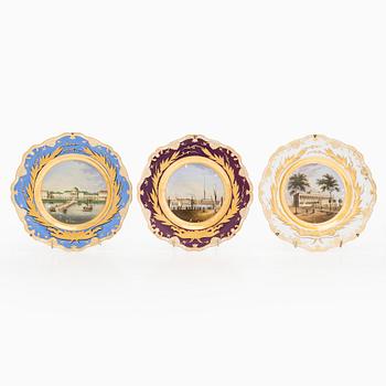 Plates, 3 pcs, porcelain, Imperial Porcelain Factory, time of Nicholas I 1825-1855.