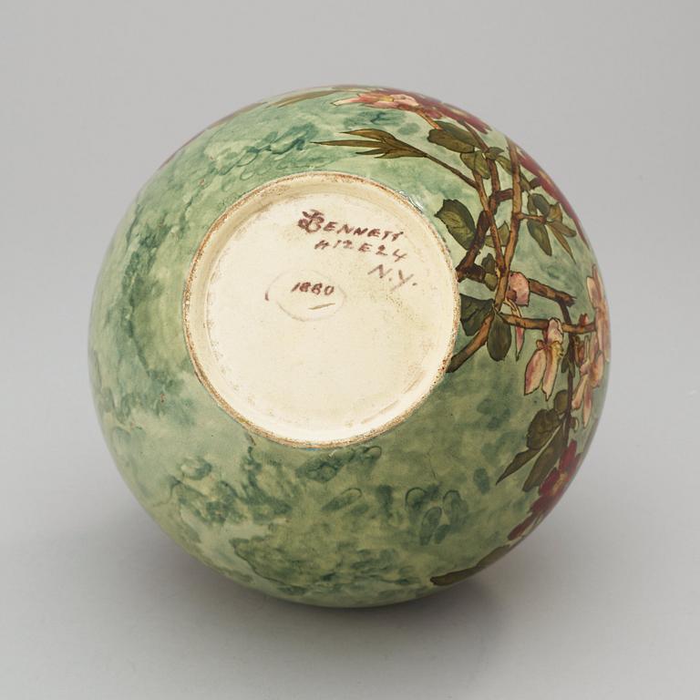 A John Bennett art pottery vase, painted with cherry blossom branches, New York 1880.