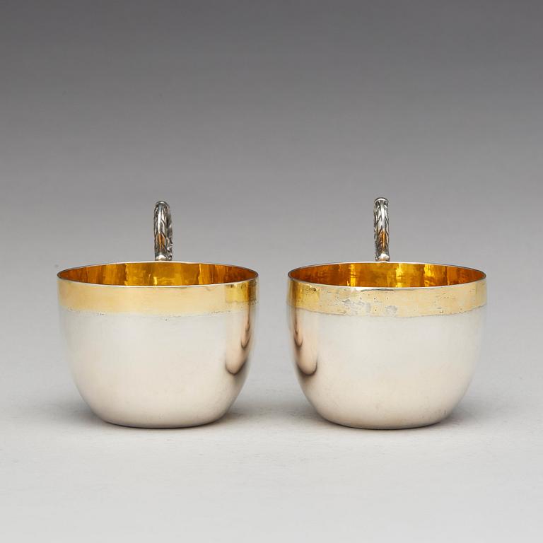 A pair of Swedish parcel-gilt silver cups, mark of Daniel Falck, Malmo (1685-1705). Reworked in the 19th century.