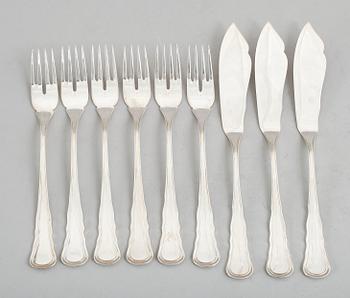 FISKBESTICK, 9 delar, silver, CG Hallberg, Stockholm, bl a 1935. Vikt ca 365 gram.