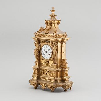 A 19th century table clock, clockwork marked "Raingo Freres, Paris".