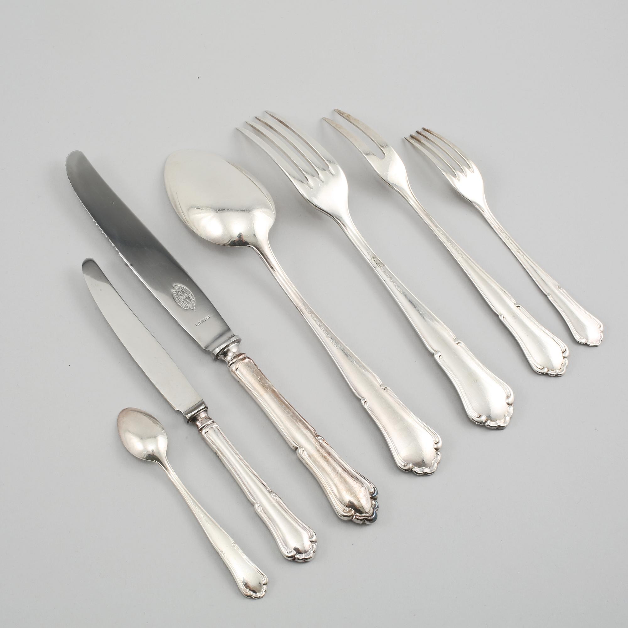 BESTICK, 11 + 55 st, silver samt nysilver, "Saga", 1900-tal.